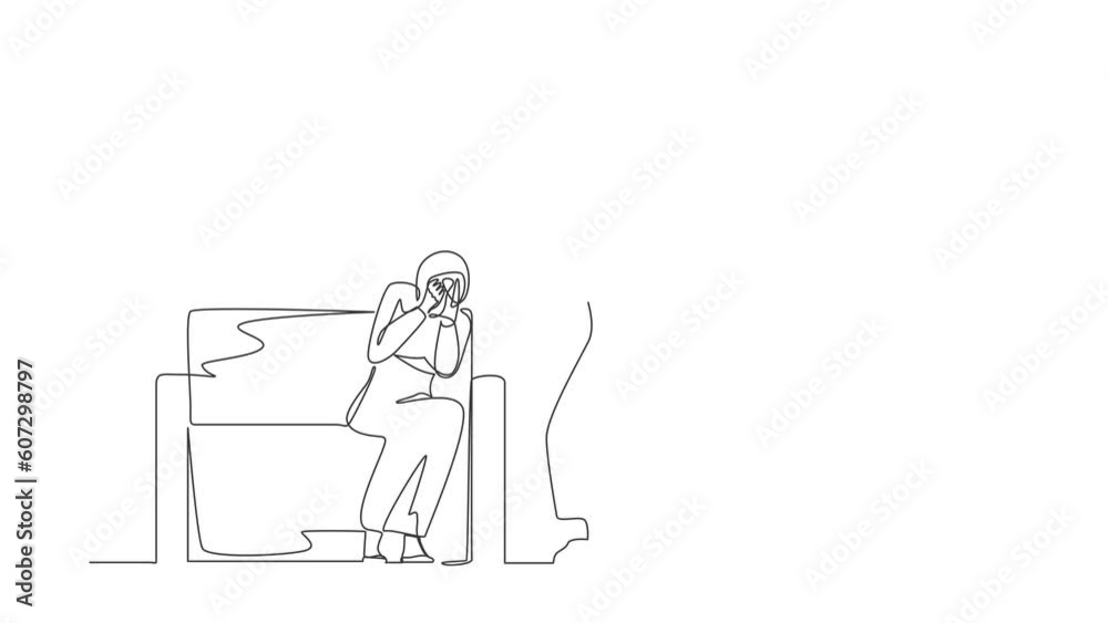 Self drawing animation of single line draw Arabian man abusing woman. Couple quarrel, guy screaming, girl crying sitting on sofa. Family violence. Person arguing. Continuous line. Full length animated Self drawing animation of single line draw Arabian man abusing woman. Couple quarrel, guy screaming, girl crying sitting on sofa. Family violence. Person arguing. Continuous line. Full length animated