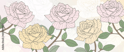Delicate floral background with yellow and pink roses. Background for postcards, decor, covers, designs and presentations