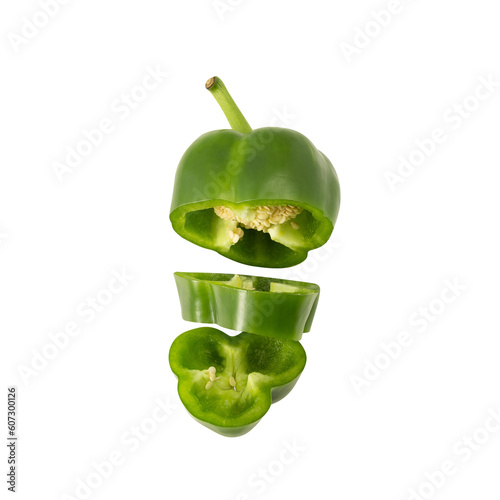 Falling Green bell pepper slice cutout, Png file. photo