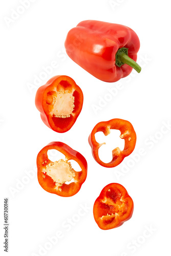 Falling Red bell pepper slice cutout, Png file. photo