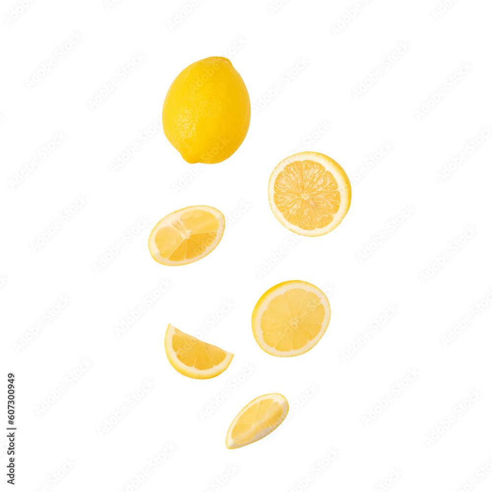 Falling Lemon slice cutout, Png file.