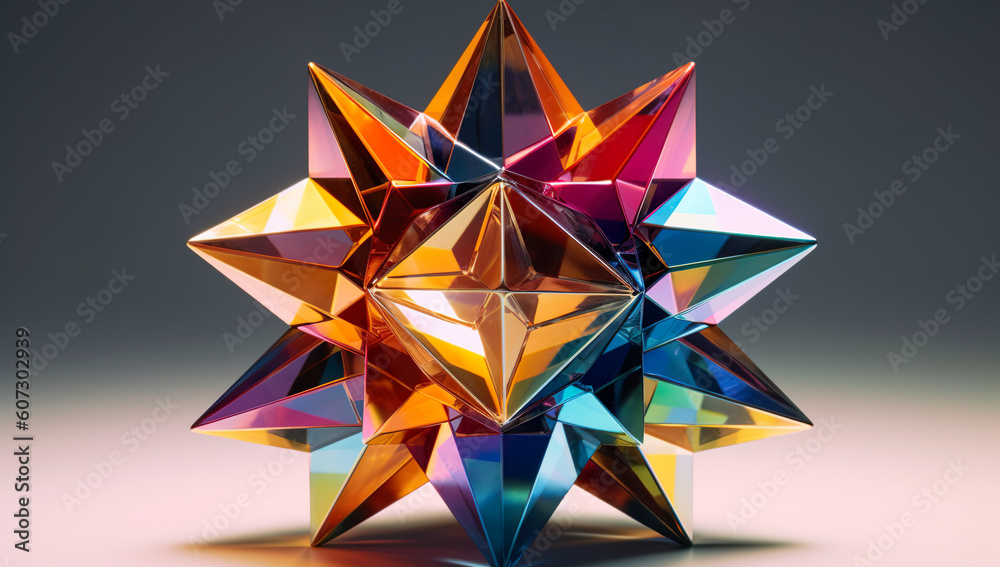 Colorful diamond on a gray background. 3D render illustration. Generative AI Colorful diamond on a gray background. 3D render illustration. Generative AI