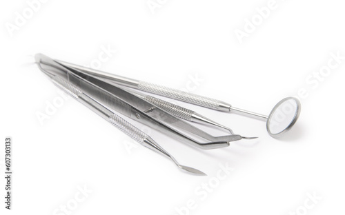Dental instruments isolated on white background. Professional tools for oral care. Whitens teeth  stimulates gums  removes plaque and tartar. Clean teeth.Dentistry concept. mockup