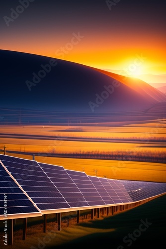 solar power plant and sunset ,Generative AI