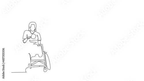 Wallpaper Mural Animated self drawing of continuous line draw disabled sportswoman in wheelchair playing table tennis. Disability games. Hobbies, interests of people with disabilities. Full length one line animation Torontodigital.ca