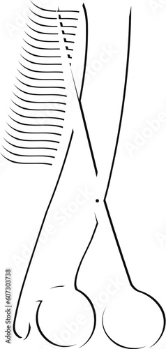 Scissors and comb beautiful silhouette. Design for a beauty salon