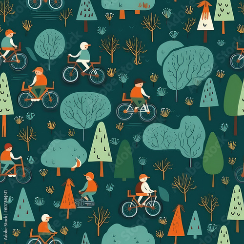 Wallpaper Mural Green park and bicycles seamless repeat pattern - fantasy colorful cubism, abstract art, trippy psychedelic [Generative AI]
 Torontodigital.ca