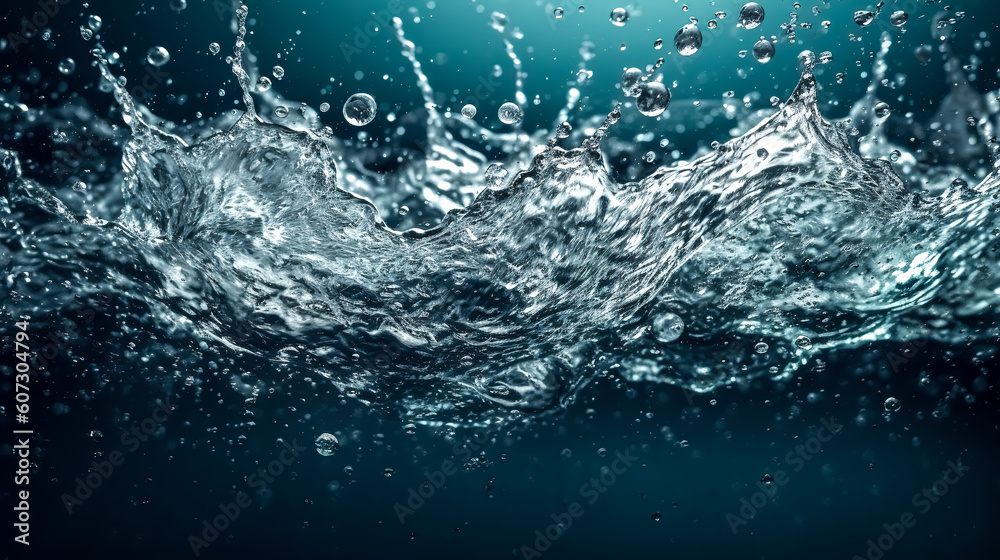 Dark blue background with splashes of water, generative AI. Dark blue background with splashes of water, generative AI.