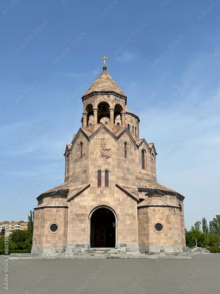 Kathoghike St. Astvatsatsin Church. Yerevan city, capital of Armenia. Katoghike Holy Mother of God Church. Front view of small medieval catholic church. Basilica of Holy Mother of God. Architecture.
