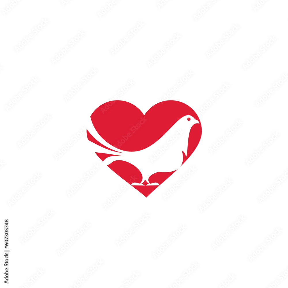 negative dove inside red heart logo icon vector