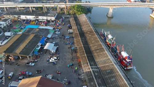 aerial view of fish market where fishing boats are docked at Sapan Pla,Pattani,Thailand