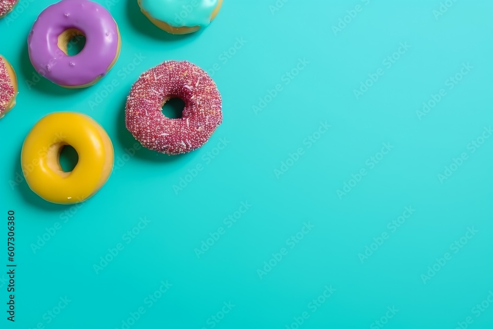 Donuts blue background baked. Generate Ai Donuts blue background baked. Generate Ai