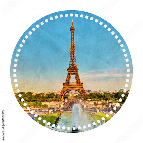 Travel sticker or badge of Eiffel Tower in Paris, France