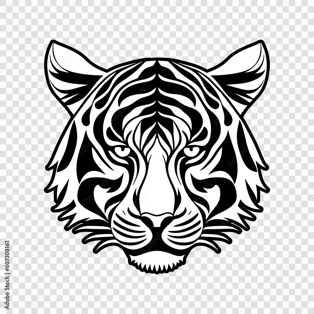 Obraz premium Tiger head black and white vector icon.