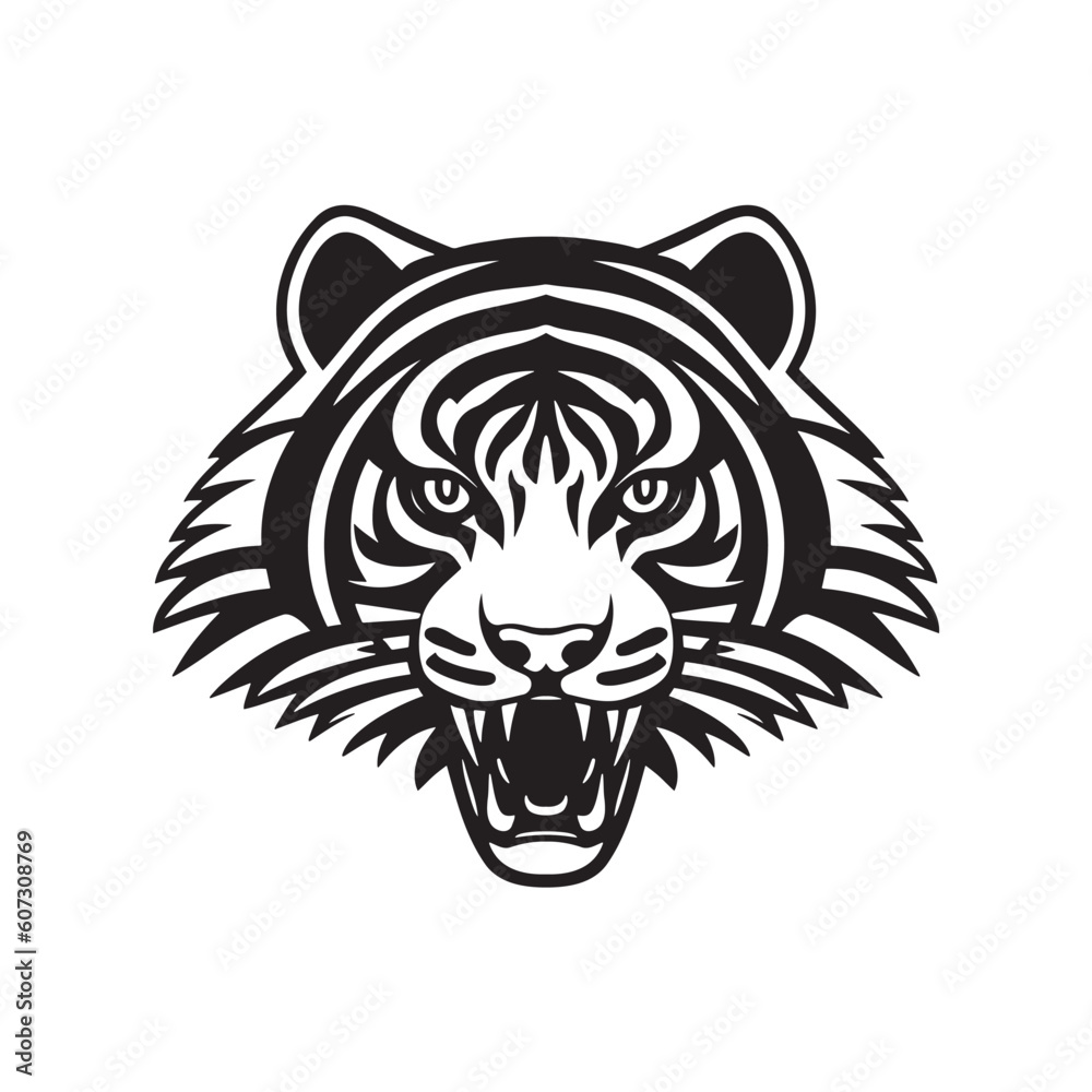 Tiger head black and white vector icon. Tiger head black and white vector icon.