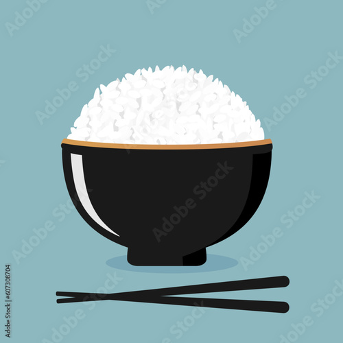 Bowl of rice with chopsticks icon sign vector.