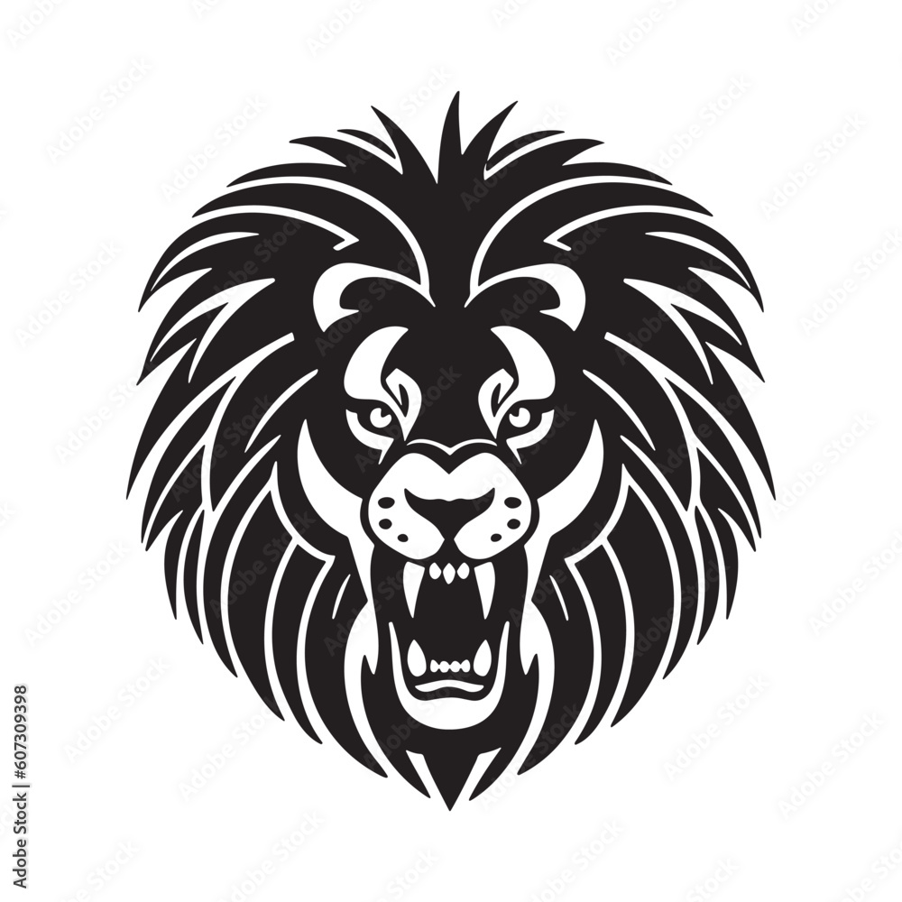 Obraz premium Lion head black and white vector icon.