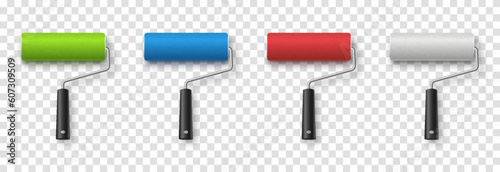 Vector paint roller. Paint roller png. Tool for wall painting, drawing. Multi-colored paint rollers png. Construction Materials.