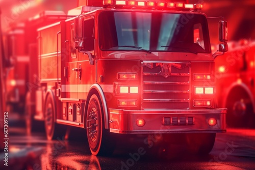 Fire emergency truck. Generate Ai photo