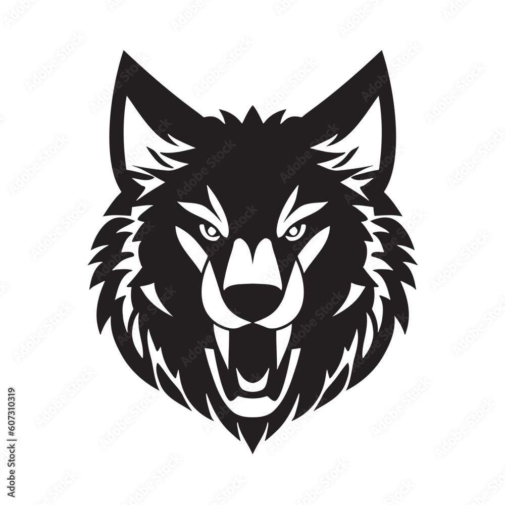 Wolf head black and white vector icon.