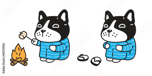dog vector french bulldog icon campfire camping puppy pet food character cartoon symbol tattoo stamp scarf illustration design isolated