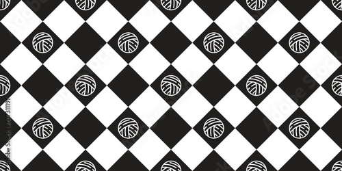 yarn ball seamless pattern cat vector calico kitten neko toy breed character cartoon pet checked diamond gift wrapping paper tile background repeat wallpaper scarf isolated animal doodle illustration 