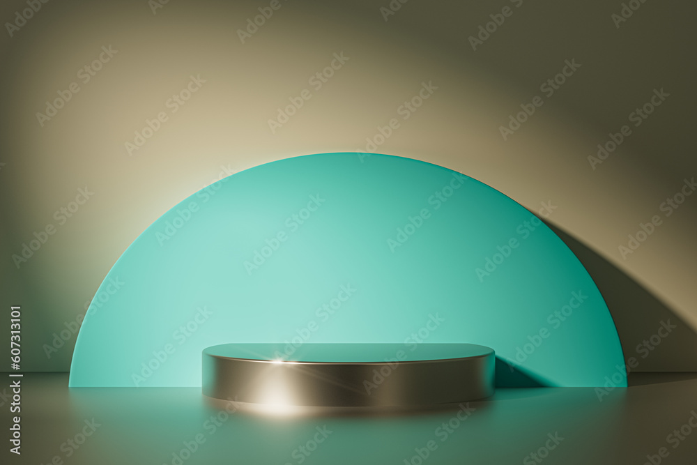 3d presentation background with pedestal or dais in the room illuminated by sunlight. 3d rendering of mockup of presentation podium for display or advertising purposes 3d presentation background with pedestal or dais in the room illuminated by sunlight. 3d rendering of mockup of presentation podium for display or advertising purposes