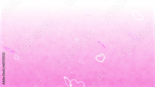 ループパーティクル、光るハートとピンクのグラデーション背景