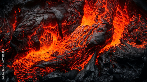 Abstract volcanic style background, hot lava flow, generative AI.