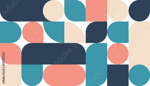 Abstract geometric pattern design background vector. Wallpaper design with circle, semi circle, square shape. Modern and trendy illustration perfect for decor, cover, print.
