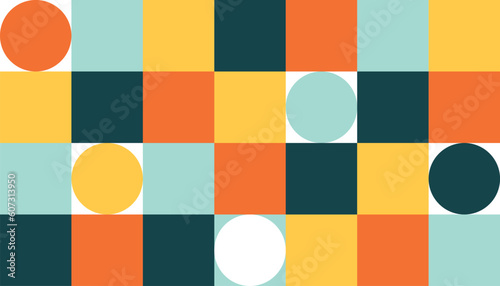 Abstract geometric pattern design background vector. Wallpaper design with circle, semi circle, square shape. Modern and trendy illustration perfect for decor, cover, print.