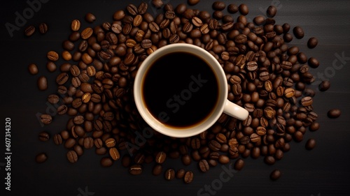 Cup of coffee on gold black background Generative AI