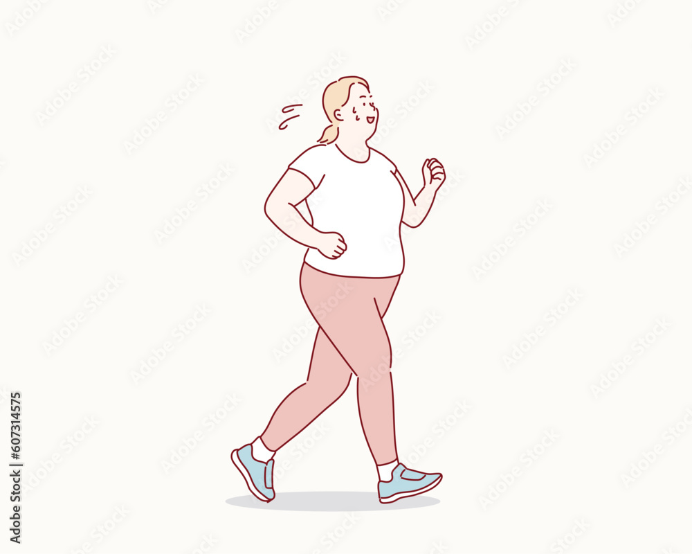 overweight girl running. Hand drawn style vector design illustrations. overweight girl running. Hand drawn style vector design illustrations.