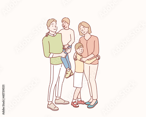 Happy Family With Two Children . Hand drawn style vector design illustrations.