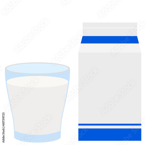 牛乳パック・コップの牛乳のイラスト素材　ベクター