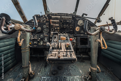 Old Russian military plane cockpit view