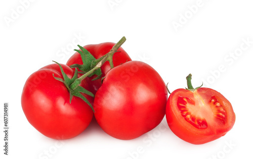 Tomatoes and slices isolated on a white background