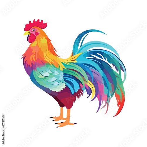Colorful rooster chicken cartoon style Vector illustration isolated on white. 