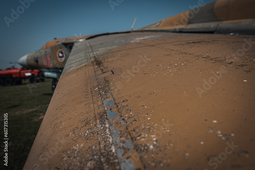 Rusted old military plane wing