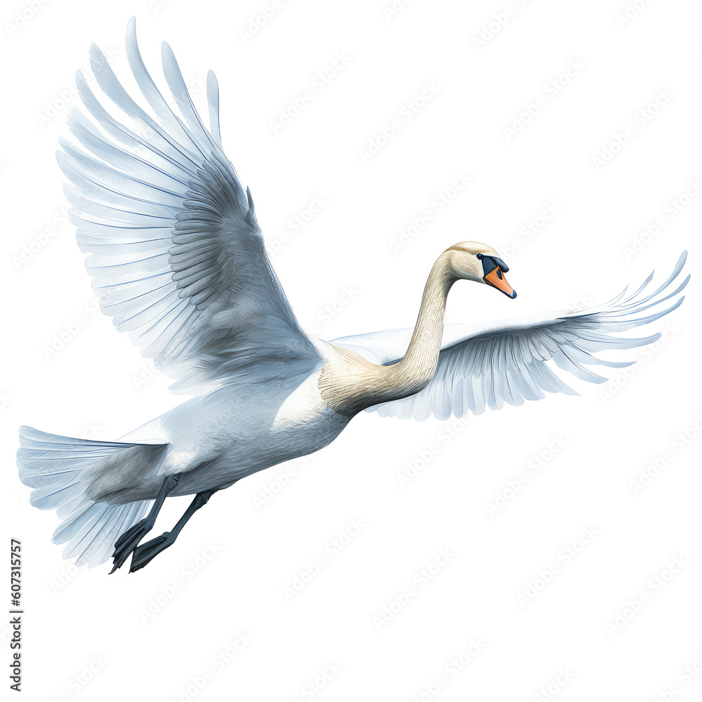 Obraz premium white swan flying on a transparant background, PNG, Generative Ai
