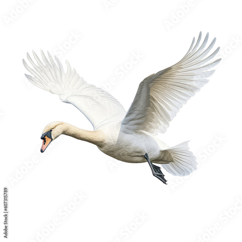 white swan flying on a transparant background, PNG, Generative Ai