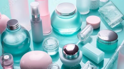Plastic bottles of body care and beauty products Generative AI