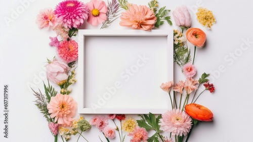 A frame decorated with flowers blank space for text Generative AI