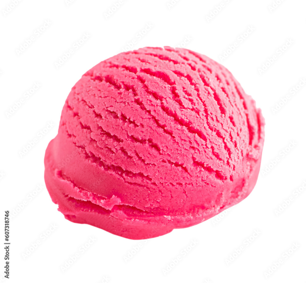 One ball of strawberry ice cream isolated on white background One ball of strawberry ice cream isolated on white background