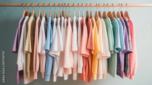 Colourful clothes on clothing rack pastel colorful Generative AI