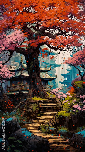 Anime style sakura tree landscapes © Reha