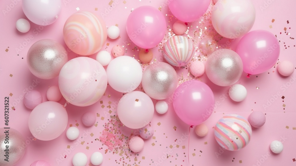 Pastel balloons and white confetti Generative AI Pastel balloons and white confetti Generative AI