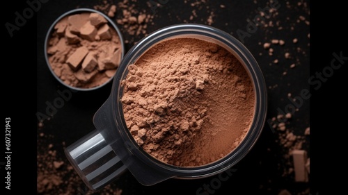 A scoop of chocolate protein powder drink Generative AI