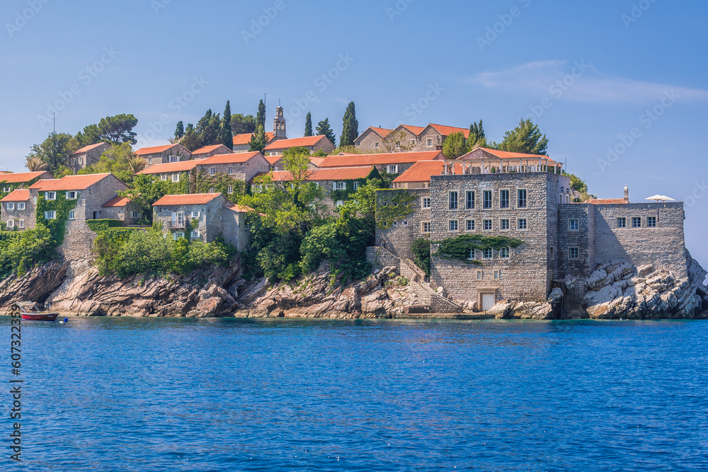 View on Sveti Stefan islet on the Adriatic coast of Montenegro