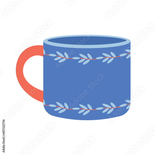 Dishes. Blue mug with floral ornament.